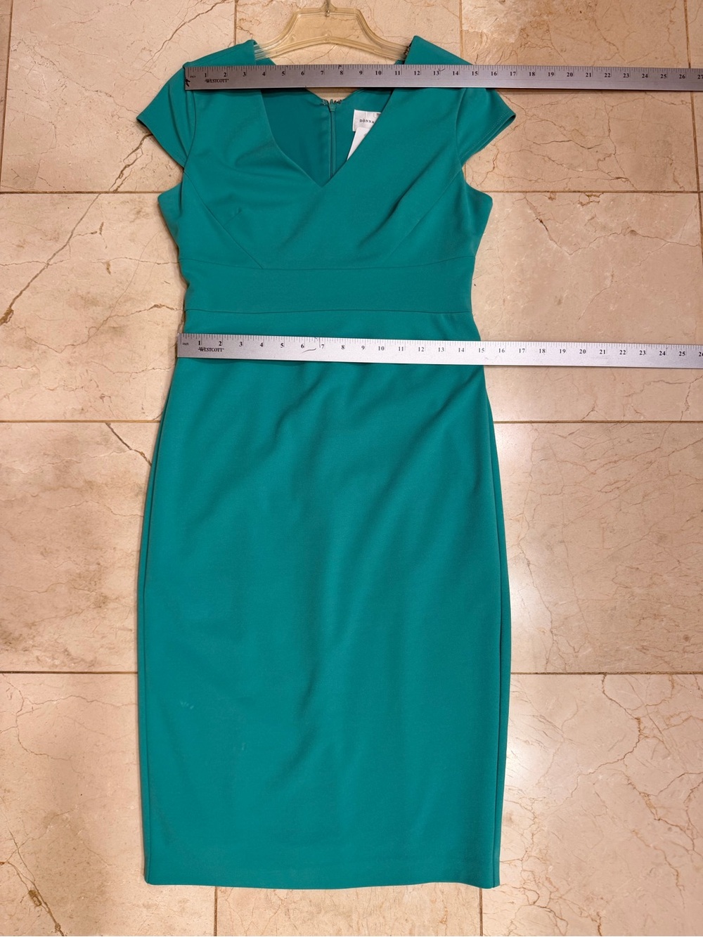 Donna Morgan Teal Cap-Sleeve Sheath Dress, Stretch, Lined, Back Zip, Sz 6 - Picture 11 of 12